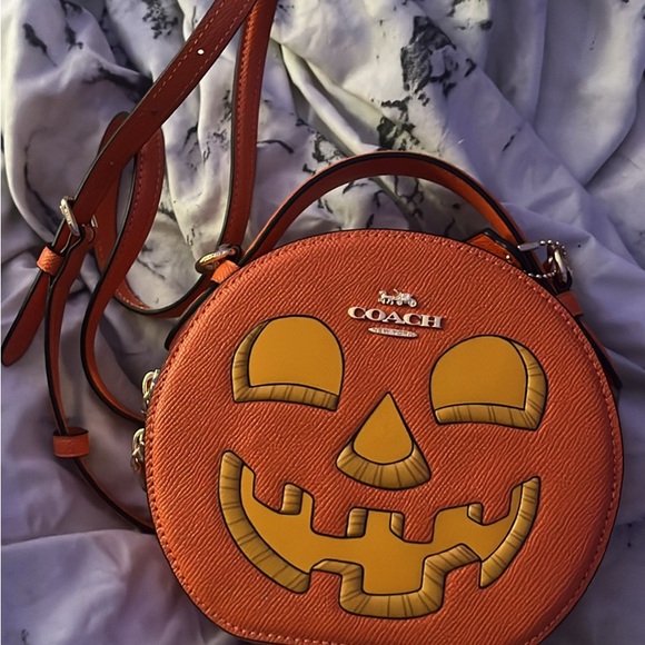 Coach Handbags - Coach Orange Pumpkin Face Round Crossbody Bag